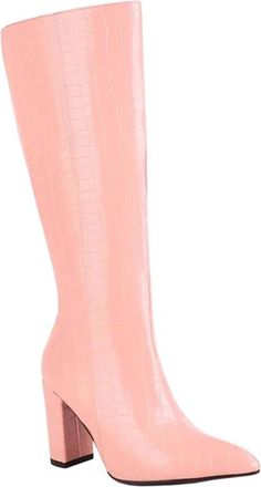 Generic Womens Plus Size Mesh Stone Grain Pointed Toe Chunky Heel Boots Striped Winter Warm Lining Knee