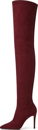 elashe Womens Suede Winter Burgundy Thigh High Long Boots Over The Knee Heeled Boots for Women 10 CM(4 Inches) Stiletto Heel, Pointed Toe Ladies Knee High Si