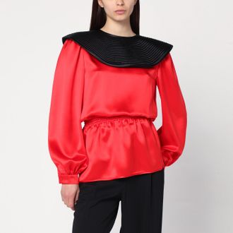 Valentino Red silk blouse with black collar