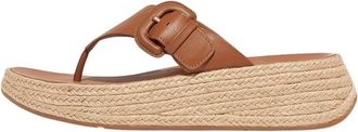 FitFlop Womens F-Mode Espadrille Adjustable Leather Flatform Toe Post Sandal In Light Tan
