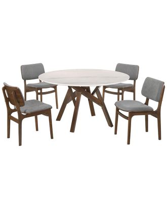 Armen Living Venus And Lima 5Pc Walnut And Marble Round Dining Set