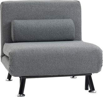 HOMCOM Homcom Sof&aacute; Cama De 1 Plaza Sof&aacute; Cama Plegable Tapizado En Lino Con Respaldo Ajustable De 5 Niveles Y Almohada Acolchada 75x70x75 Cm Gris Oscuro