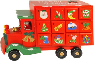Trade Shop Trade Shop - Calendario Avvento Furgoncino Di Natale In Legno Cassetti Decorazioni Natalizie