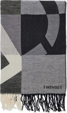 Twin-Set Sciarpa con motivo geometrico e frange - Grigio