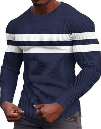 Generic Mens Basic Long Sleeve Waffle Sweatshirt Loose Fit Workout Pullover Crewneck Shirt Inspired Retro Gaming Freak Jumper Xmas Sweatshirts Premium Workwea