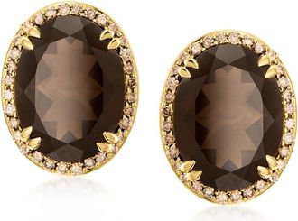 Ross-Simons Smoky Quartz Earrings With. Brown Diamonds in 14kt Yellow Gold