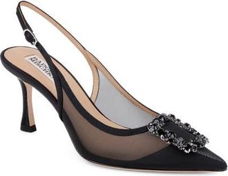 Badgley Mischka Yuta Pointed Toe Slingback Pump in Black Satin at Nordstrom, Size 5.5