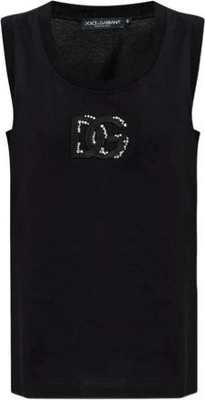 Dolce & Gabbana Tanktop met logodetail - Dames - Tops zonder mouwen - Zwart - L - Katoen - Tops