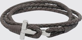 Tom Ford Bracciale multifilo in pelle di vitello intrecciata con logo