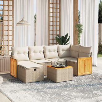 vidaXL Vidaxl - Set Sof&aacute;s De Jard&iacute;n 7 Piezas Y Cojines Rat&aacute;n Sint&eacute;tico Beige