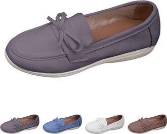 Generic Womens Walking Shoes Suede Shoes with Bow Plain Comfortable Sports Shoes Round Toe Flat Sole Boat Shoes Lightweight Non-Slip Loafers Elegant Ballet Sh