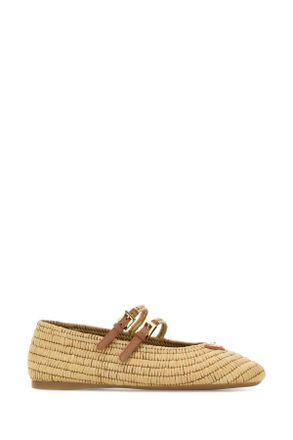 Prada Womens Raffia Ballerinas Naturale 1 Ballerine Flat Shoes