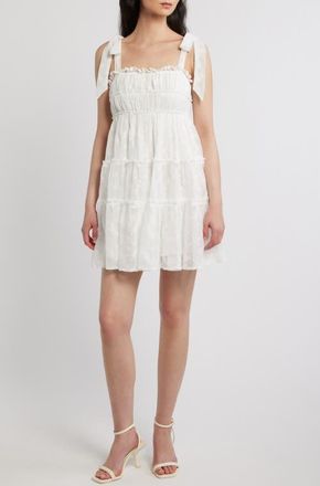 All in Favor Tiered Eyelet Mini Sundress in Ivory at Nordstrom, Size X-Small