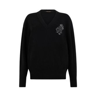 Roberto Cavalli V-neck Knitwear, female, Black, Size: XS V-neck Sweater