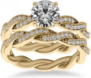 Allurez Diamond Twisted Bridal Set Setting 14k Yellow Gold (0.42ct)