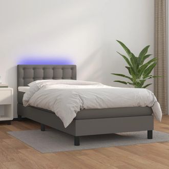 vidaXL Cama Box Spring Y Colch&oacute;n Led Cuero Sint&eacute;tico Gris 90x200 Cm Vidaxl