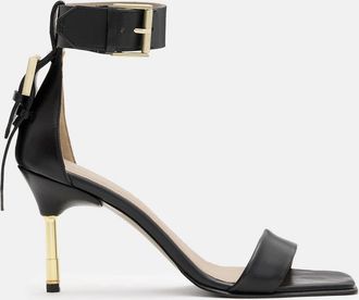 AllSaints Leather Noir Leather Buckle Heels, Size: 5