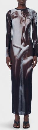 Jean Paul Gaultier Abito midi a tubino in tulle con stampa grafica