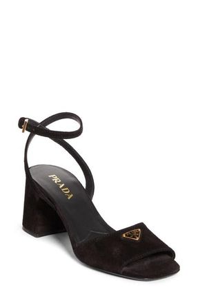 Prada Block Heel Ankle Strap Sandal in Black at Nordstrom, Size 10.5Us