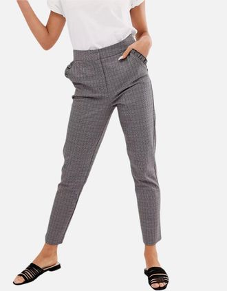 Brave Soul Womens BRAVE SOUL Womens Check Trousers Stretch Ladies Office Party Casual Slim Bottoms - Grey - Size: 12