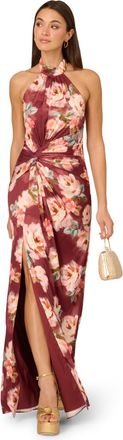 Adrianna Papell Womens Printed Satin Long Dress - Brown - Size 14 UK