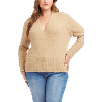 Karen Kane Surplice V-Neck Sweater in Wheat at Nordstrom, Size 2X