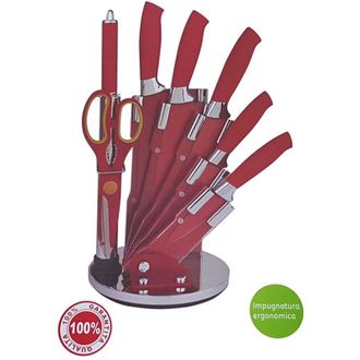 Trade Shop Trade Shop - Set Coltelli Con Ceppo 8 Pezzi Royalty Line Acciaio Rivestito Rosso Espositore