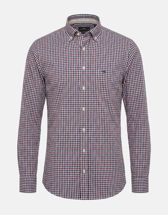 Fynch-Hatton Mens Poplin Vichy Check Button Down Shirt Cranberry Red - Checkered - Size: 44/Regular