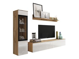Mirjan24 Mobilier1 - Conjunto De Sal&oacute;n Sarasota 125, Roble Wotan + Blanco Brillante