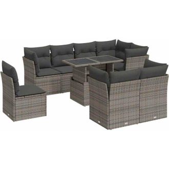 vidaXL Set De Sof&aacute;s De Jard&iacute;n Con Cojines 9 Pzas Rat&aacute;n Sint&eacute;tico Gris Vidaxl