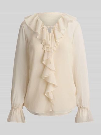 Lauren Ralph Lauren Regular Fit Bluse mit R&uuml;schenkragen in Ecru, Gr&ouml;&szlig;e XL