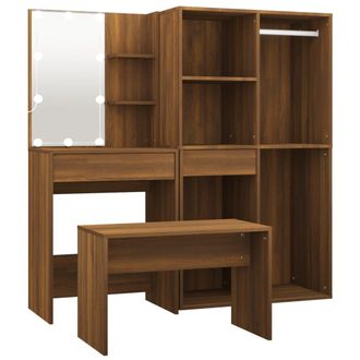 vidaXL Set Tavolo Da Toeletta Con Led Rovere Marrone Legno Multistrato - Vidaxl