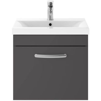 Nuie Nuie - Athena Wall Hung 1-Drawer Vanity Unit with Basin-3 500mm Wide - Gloss Grey