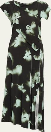 Jason Wu Blurred Floral Asymmetric Paneled Midi Dress