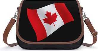 Generic Canada Flag Crossbody Bag Womens Handbag PU Message Bags Shoulder Purse with Adjustable Strap