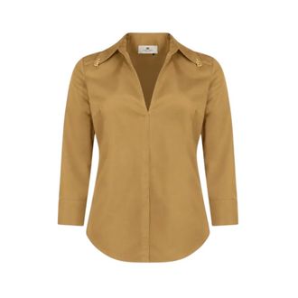 Elisabetta Franchi Camisa con charms de logo - Blouses & Shirts - Mujer - Beige - L