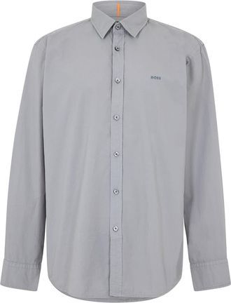 HUGO BOSS Mens Relegant 6 M Plain Long Sleeve Shirt in Open Grey - Size X-Large
