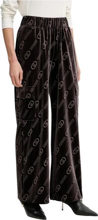 Liu Jo Chenille Joggingbroek met Logo - Dames - Wijde Broeken - Bruin - S - Katoen - Broeken