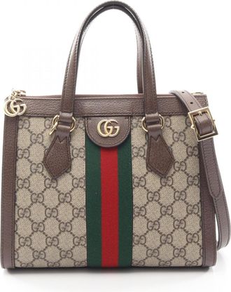 Gucci Beige Brown Coated Canvas Leather Handbag Tote Bag (Pre-Owned)
