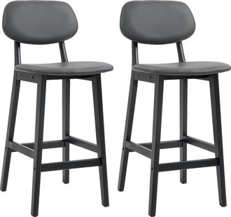 HOMCOM Breakfast Bar Stools Set Of 2 With PU Leather Cover - Wood Legs - Dark Grey - Dark Grey | TJ Hughes