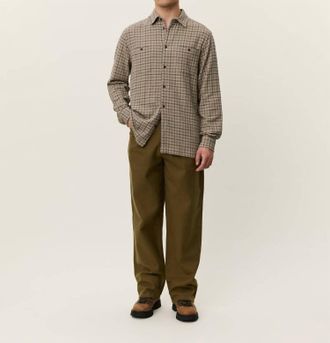 Les Deux John Check Long Sleeve Shirt In Dark Sand
