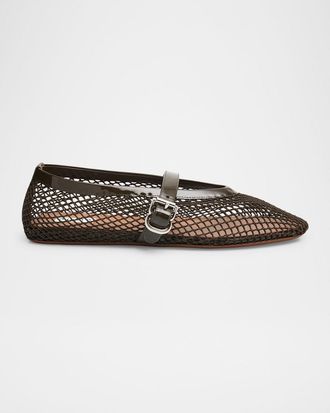 Alaia Mesh Mary Jane Ballerina Flats