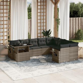vidaXL Set De Sof&aacute;s De Jard&iacute;n 10 Pzas Con Cojines Rat&aacute;n Sint&eacute;tico Gris Vidaxl
