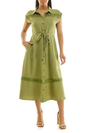 Nina Leonard Cap Sleeve Lace Trim Midi Shirtdress in Soft Olive at Nordstrom Rack, Size X-Large