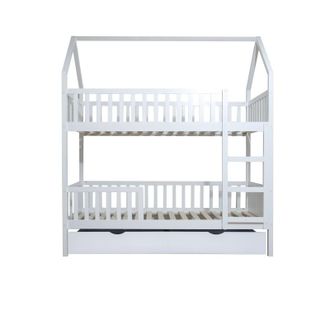 Muemue Litera Casita + Caj&oacute;n Almacenaje Madera Blanco 90x190/90x190cm