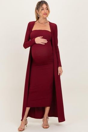 Pinkblush Ribbed Sleeveless Dress Cardigan Set in Burgundy at Nordstrom, Size Medium