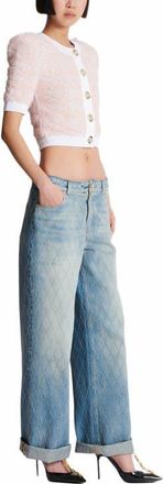 Balmain Short-Sleeved Knit Cardigan in Pink at Nordstrom, Size 38 Eu