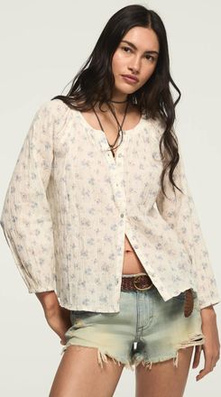 Lucky Brand Womens Long Sleeve Button Blouse
