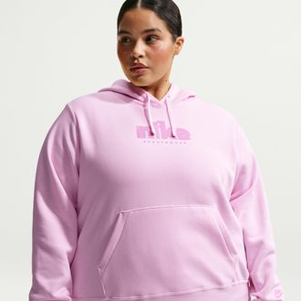 Nike Womens Nike Sportswear Club Fleece Graphic Pullover Hoodie (Plus Size) in Pink | IO6875-663