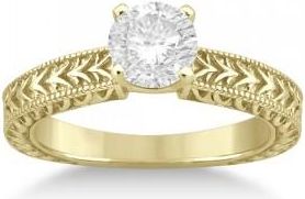 Allurez Antique Engraved Solitaire Engagement Ring Setting 14k Yellow Gold